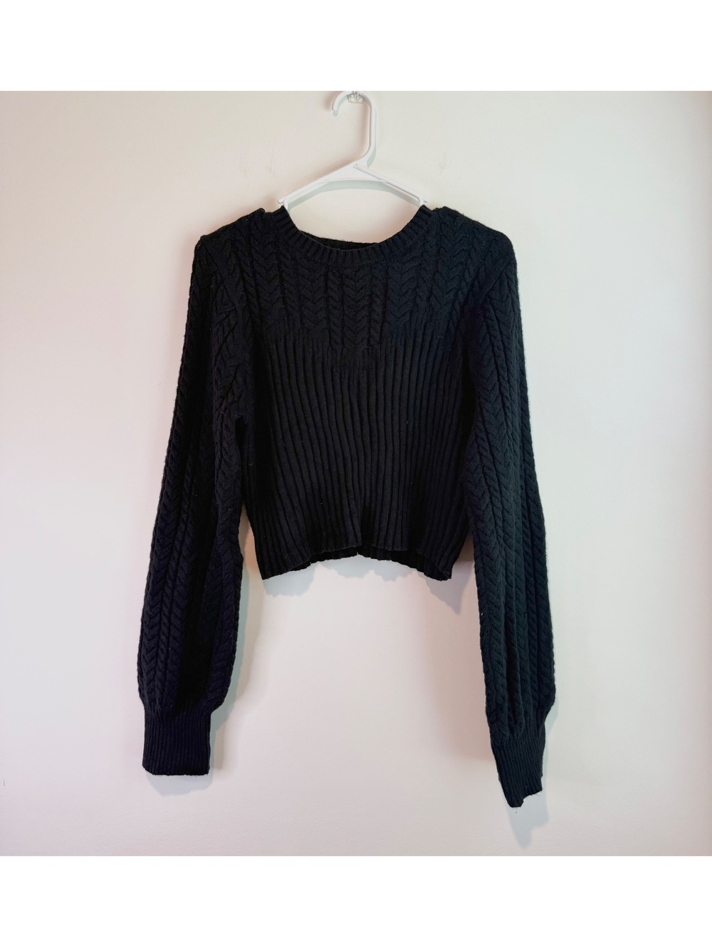 Altar'd State Black Cable Knit Cropped Pullover Sweater XL